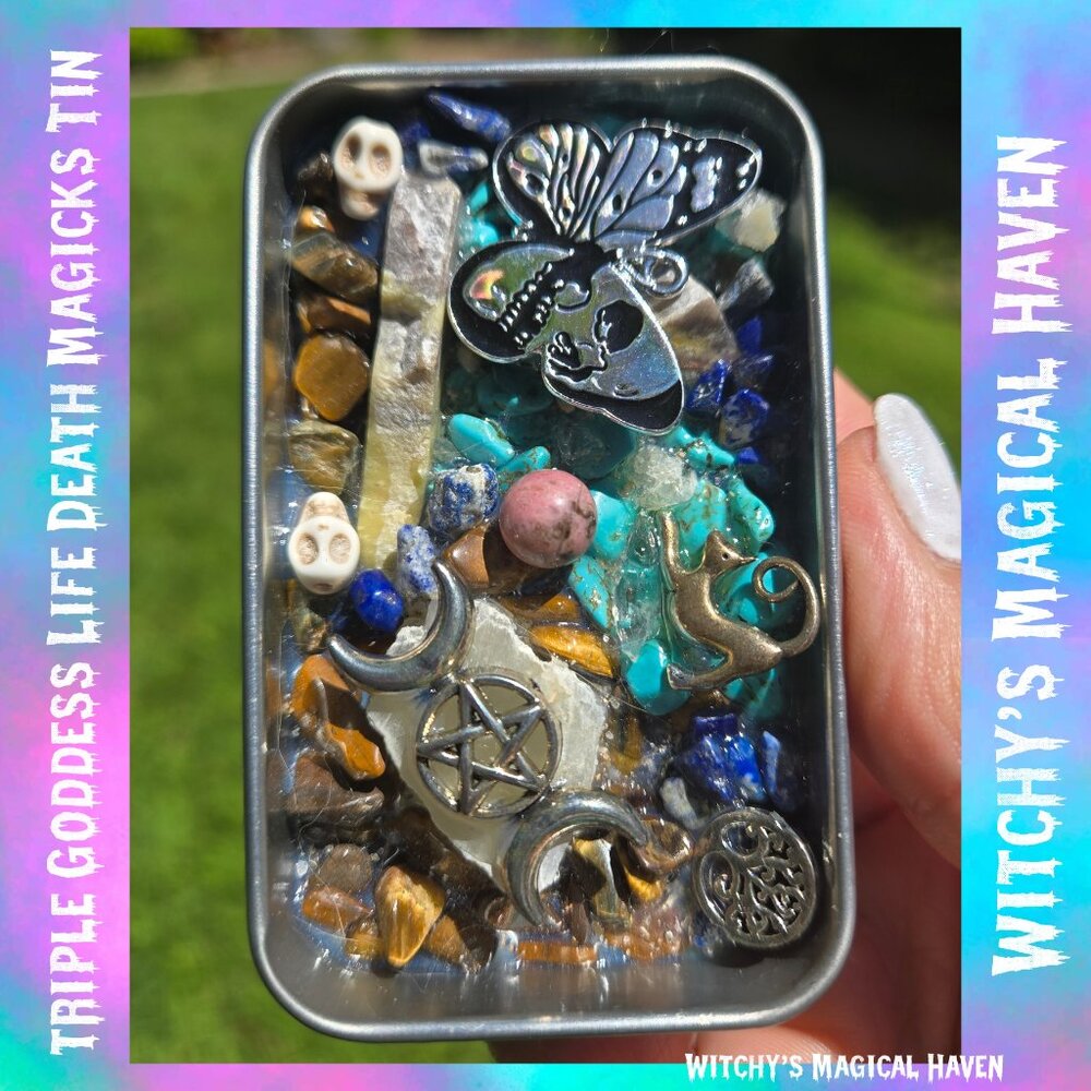 Triple Goddess Life Death Magicks Crystal Tin Home Decor